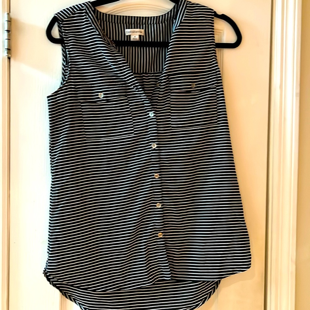 Sleeveless button down stripe shirt